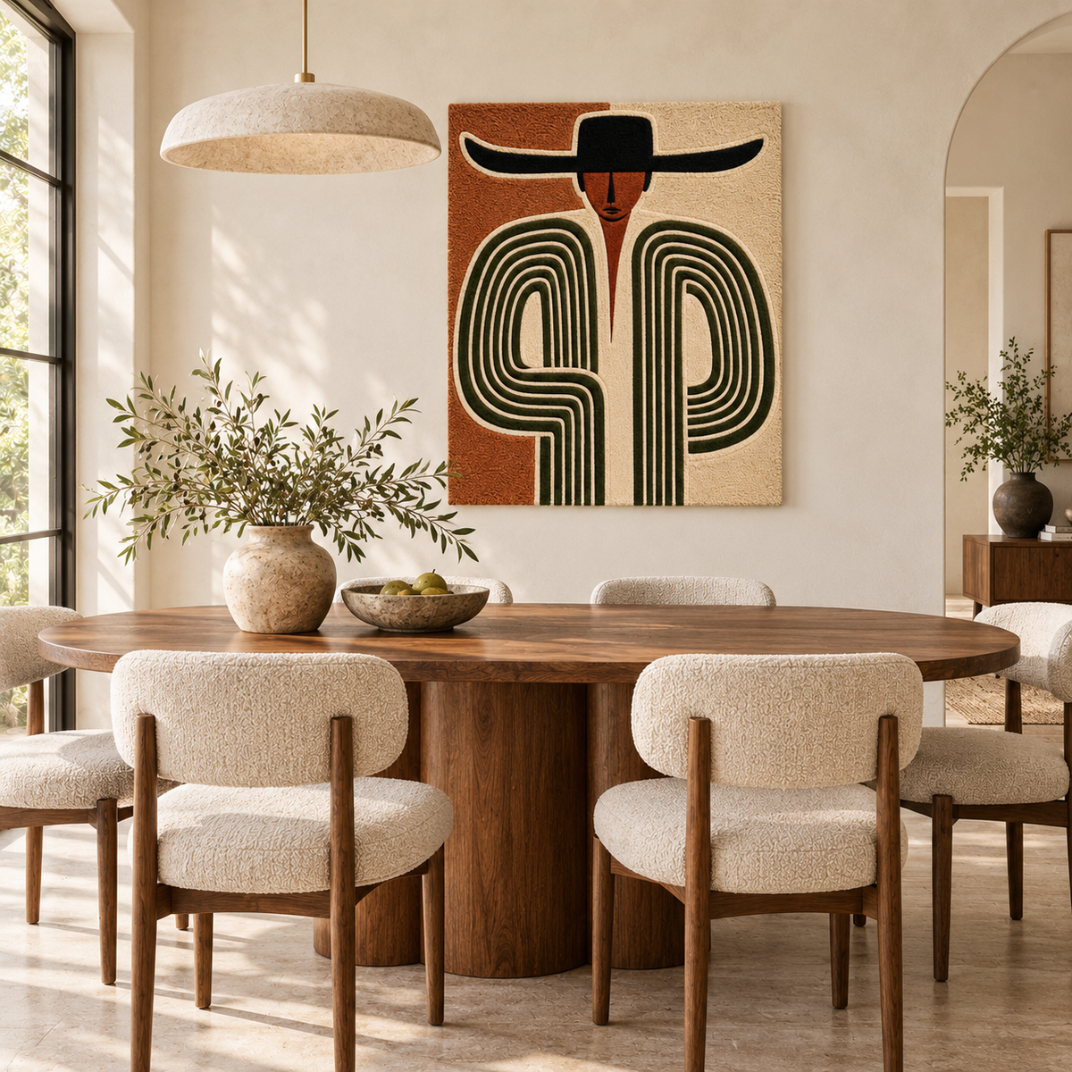 Hewn Earth cactus stripe cowboy wall art featuring a vibrant cactus design on a neutral background for rustic decor