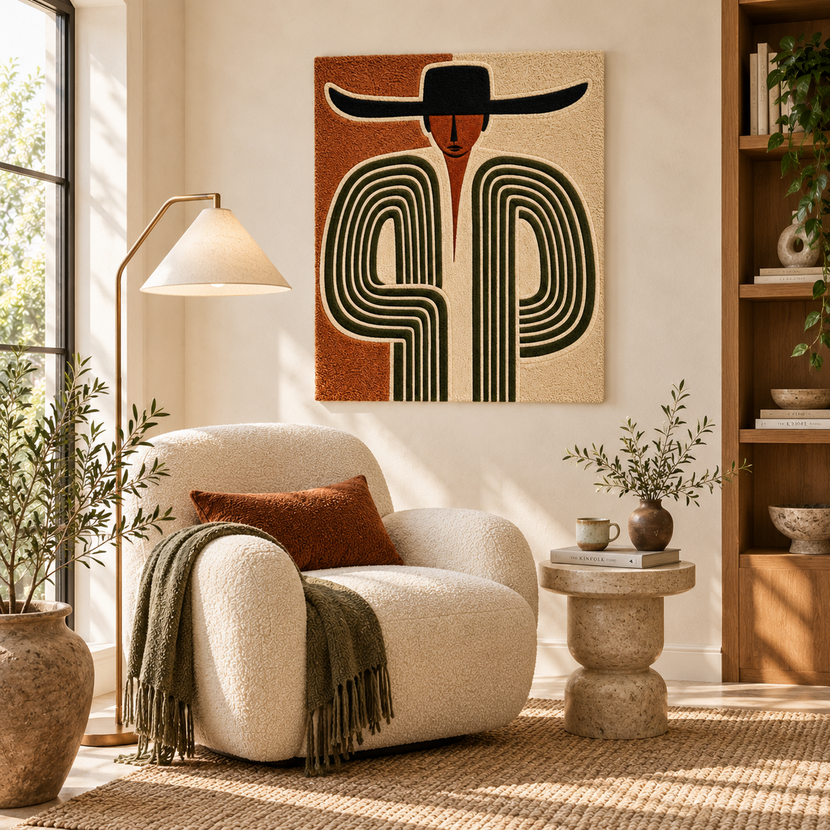 Hewn Earth Cactus Stripe Cowboy wall art featuring a striped cactus design, suitable for southwestern or rustic decor.