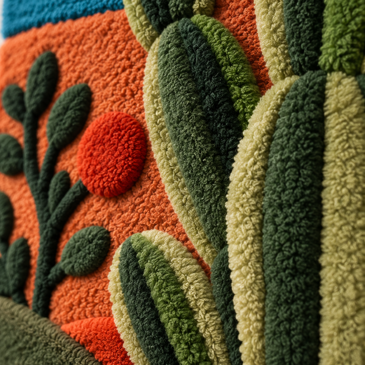 Cactus Under the Golden Moon — tufted wool texture detail