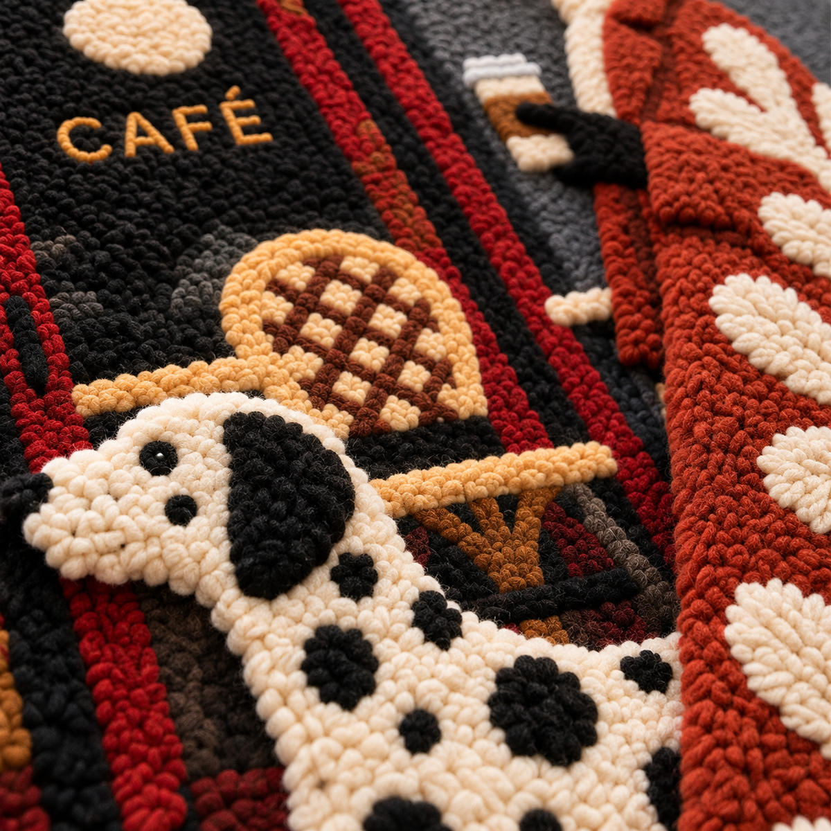 Café Walk with a Dalmatian — tufted wool texture detail