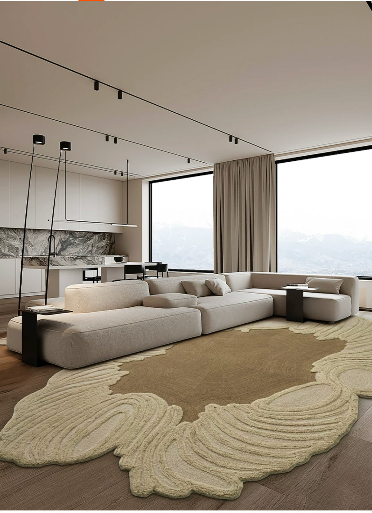 Hewn Earth Studio Camellia rug featuring a soft, textured clay-colored design with intricate patterns for a cozy, stylish room.