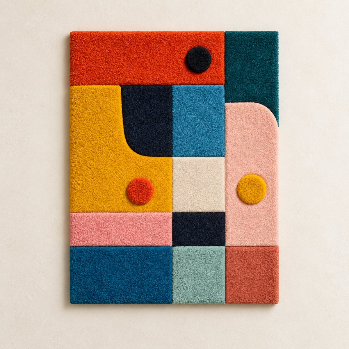 Hewn Earth Candy Block Balance wall art featuring colorful, geometric candy-inspired shapes on a neutral background.