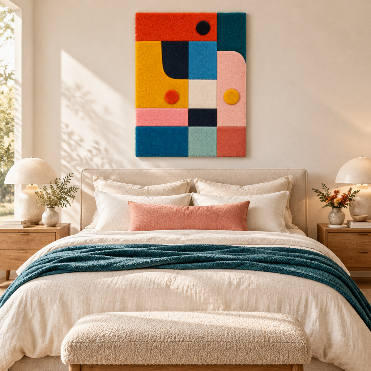 Hewn Earth Candy Block Balance wall art featuring colorful, geometric candy-shaped blocks arranged in a modern design.