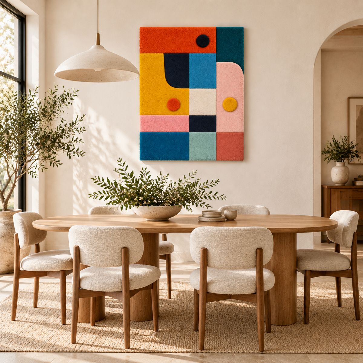 Hewn Earth Candy Block Balance wall art featuring colorful geometric candy shapes on a neutral background.