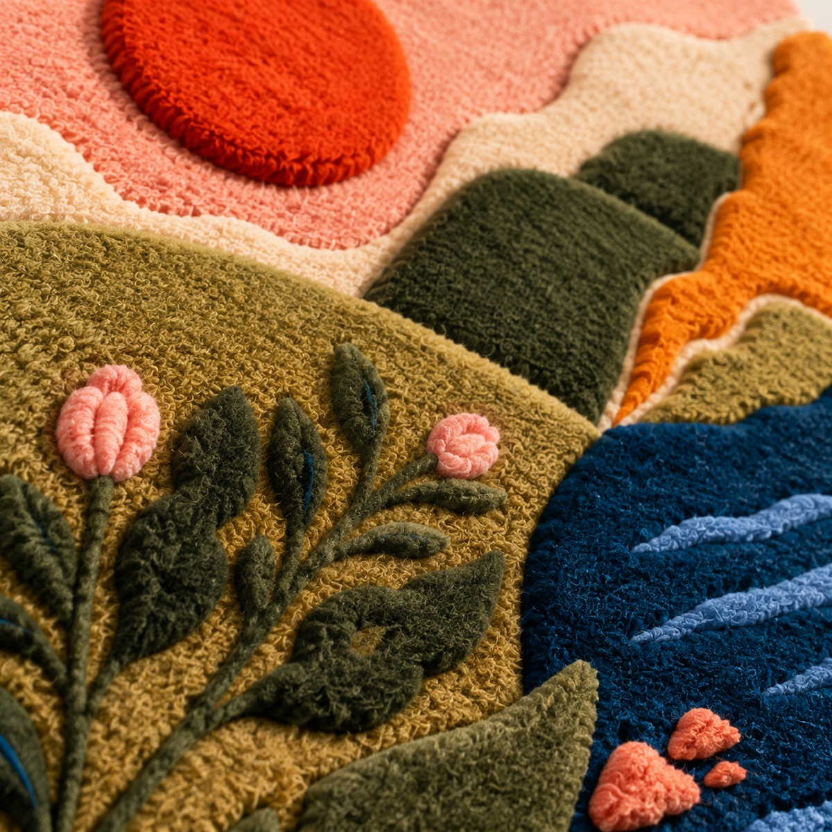 Canoe at Coral Sunset — tufted wool texture detail