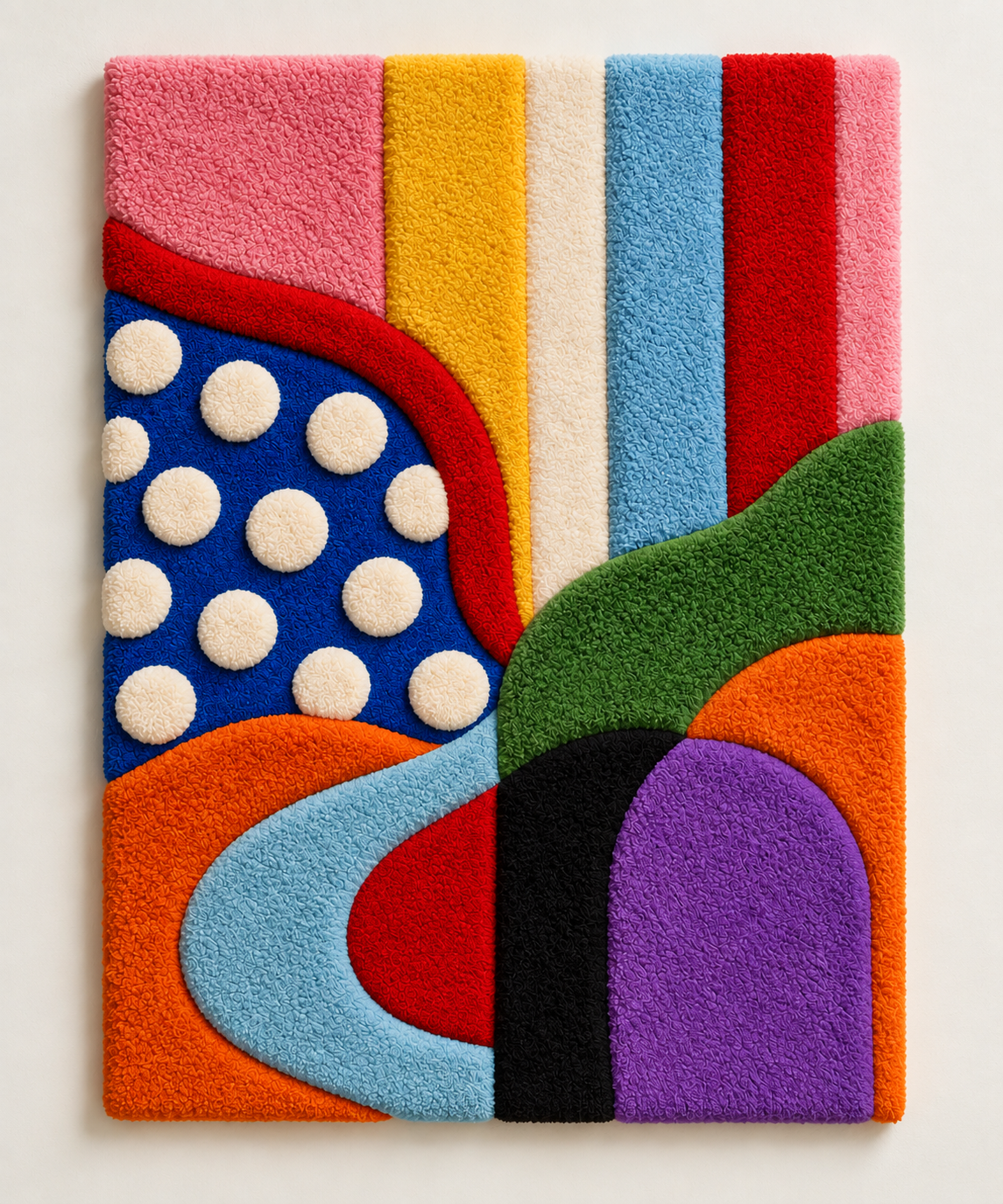 Hewn Earth Carnival Curves and Ivory Dots wall art featuring abstract curves and dot patterns on a light background.