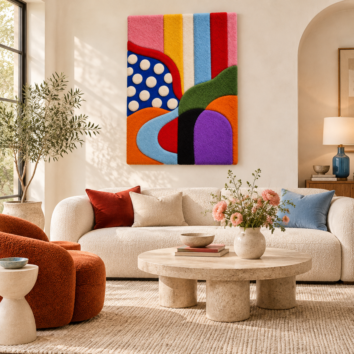 Hewn Earth Carnival Curves and Ivory Dots wall art featuring abstract curves and dotted pattern for modern home decor.