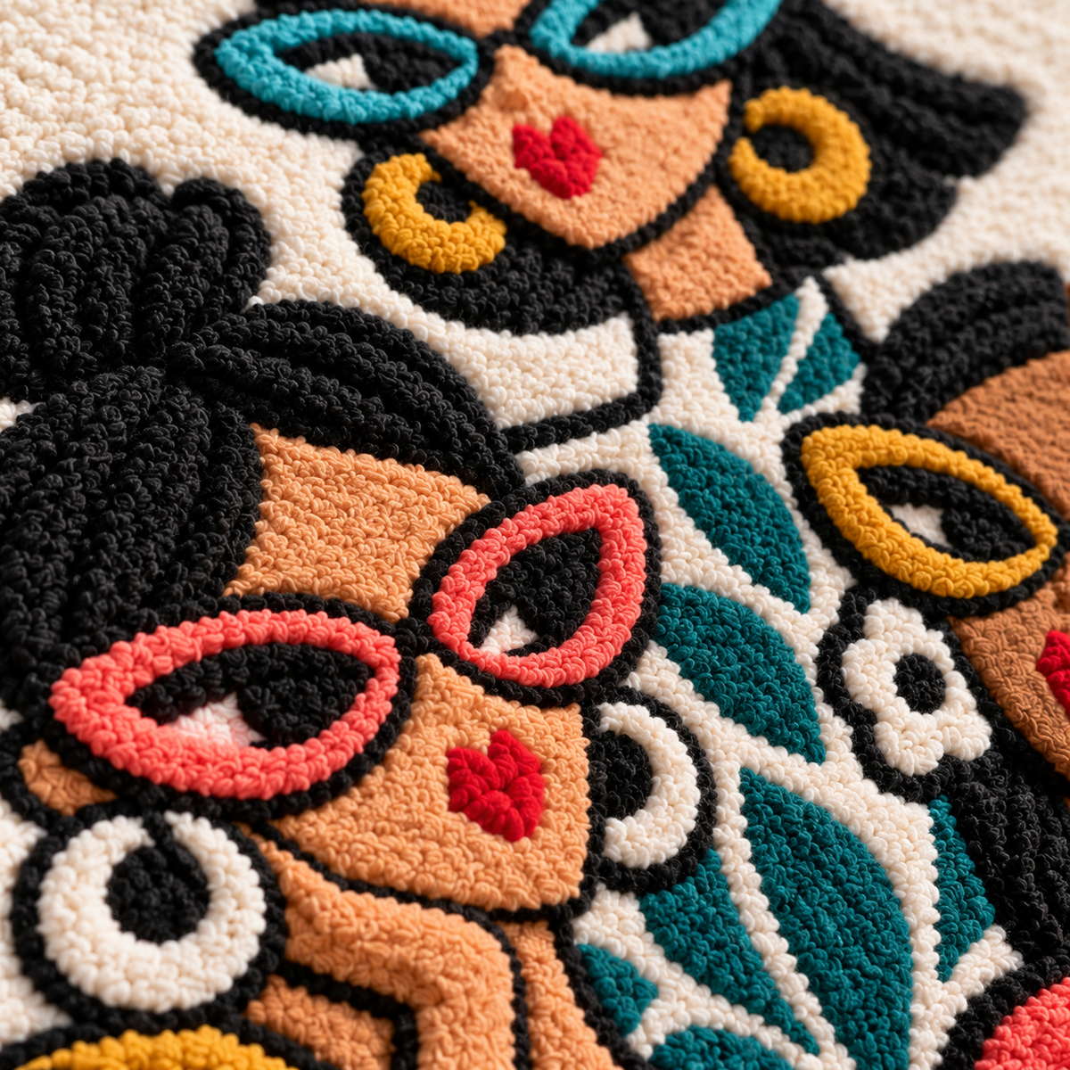 Close-up of Hewn Earth Cat-Eye Companions wall art featuring detailed cat-eye illustrations on a neutral background.