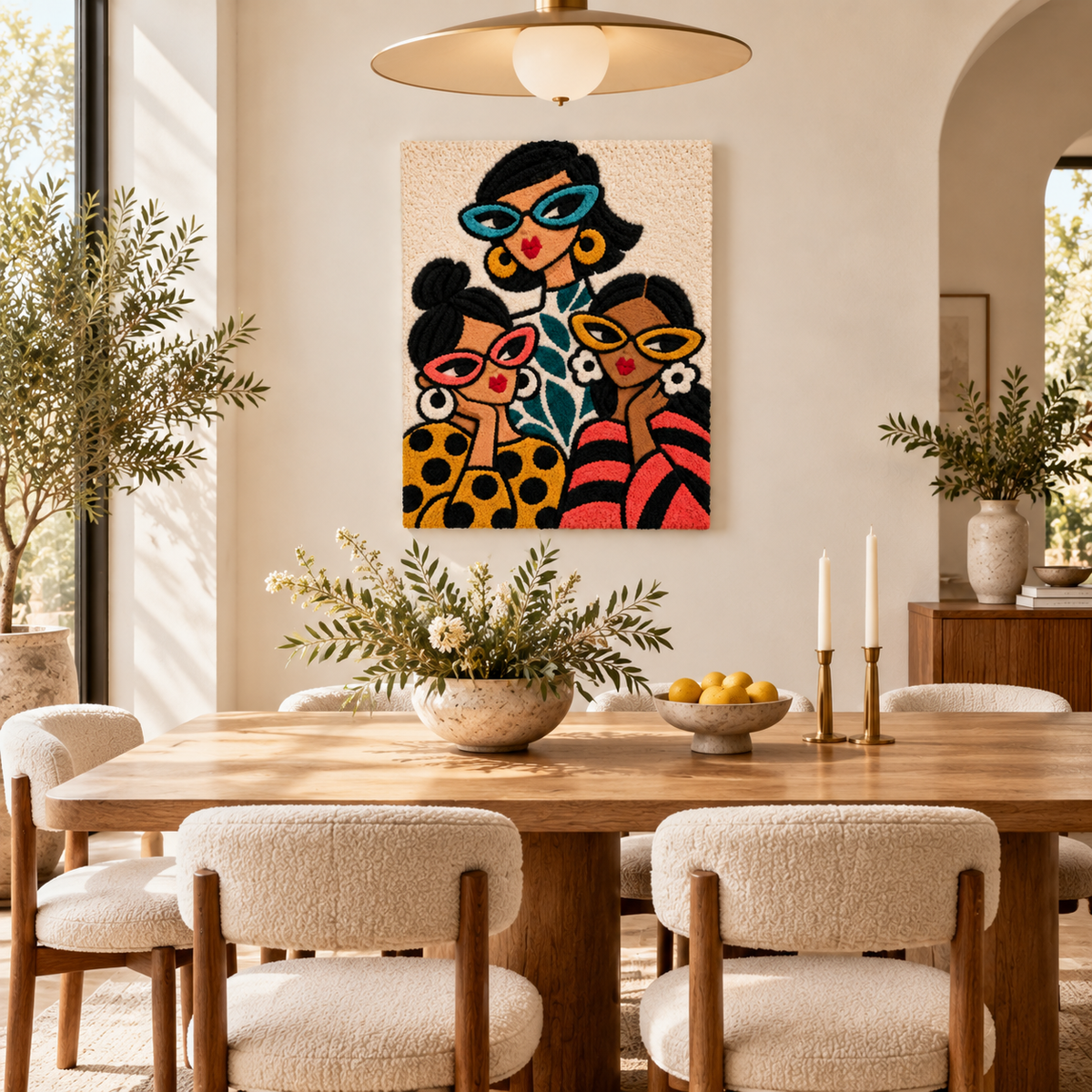 Hewn Earth Cat-Eye Companions wall art featuring vibrant cat-eye illustrations on a decorative print.