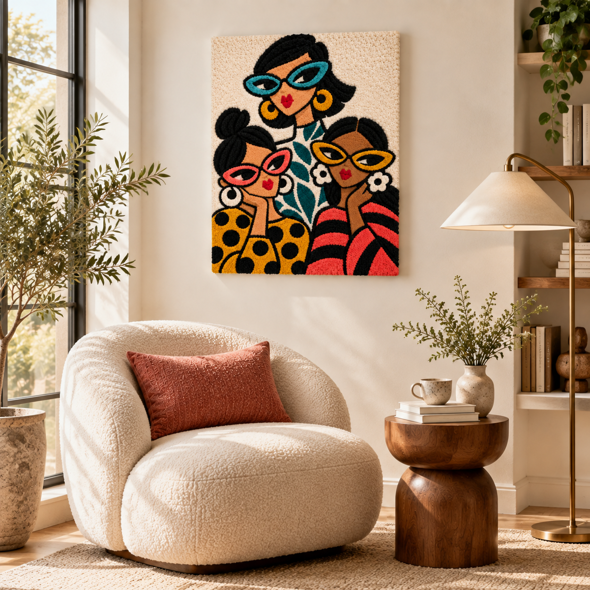 Hewn Earth Cat-Eye Companions wall art featuring colorful cat-eye illustrations on a neutral background.