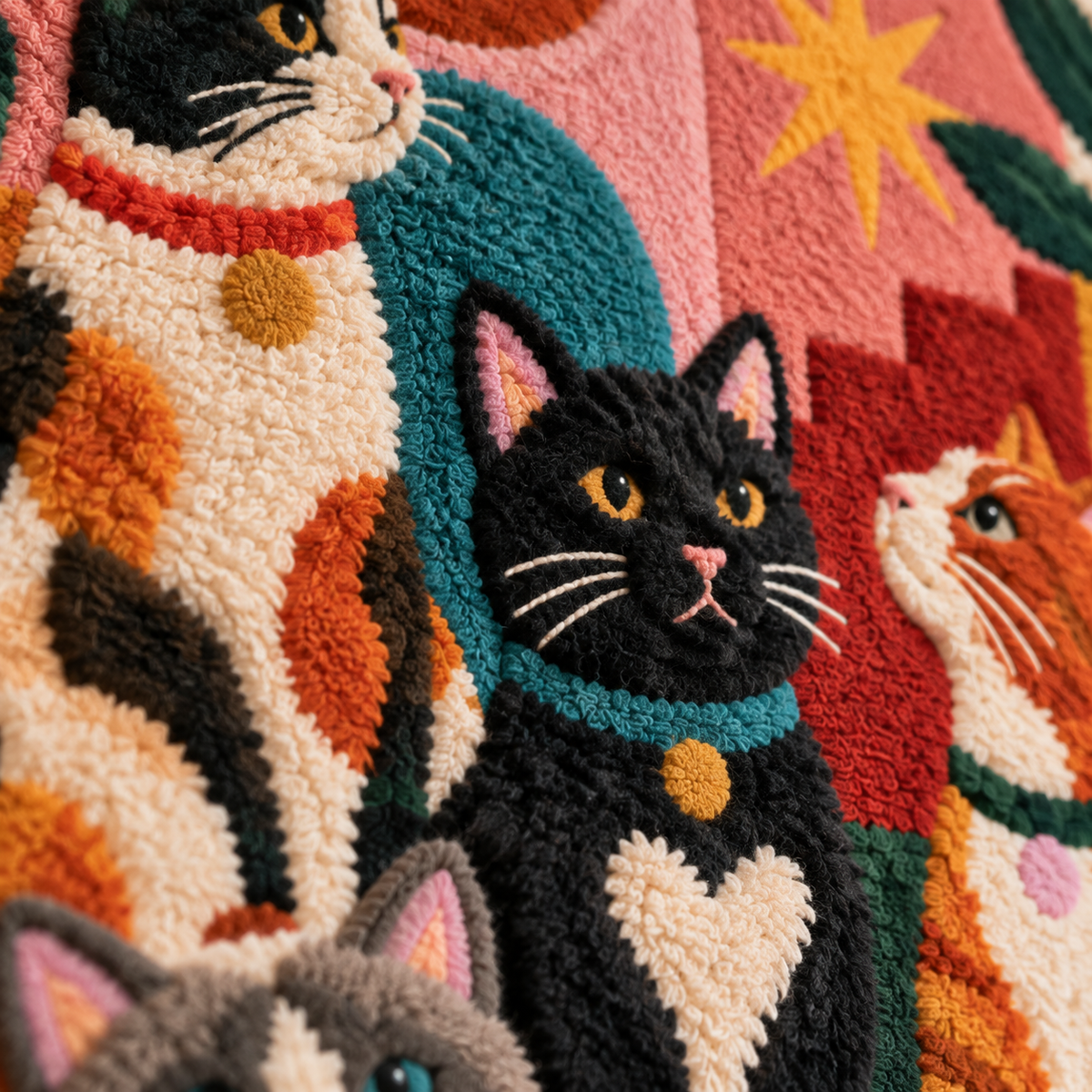 Cats in the Courtyard — tufted wool texture detail