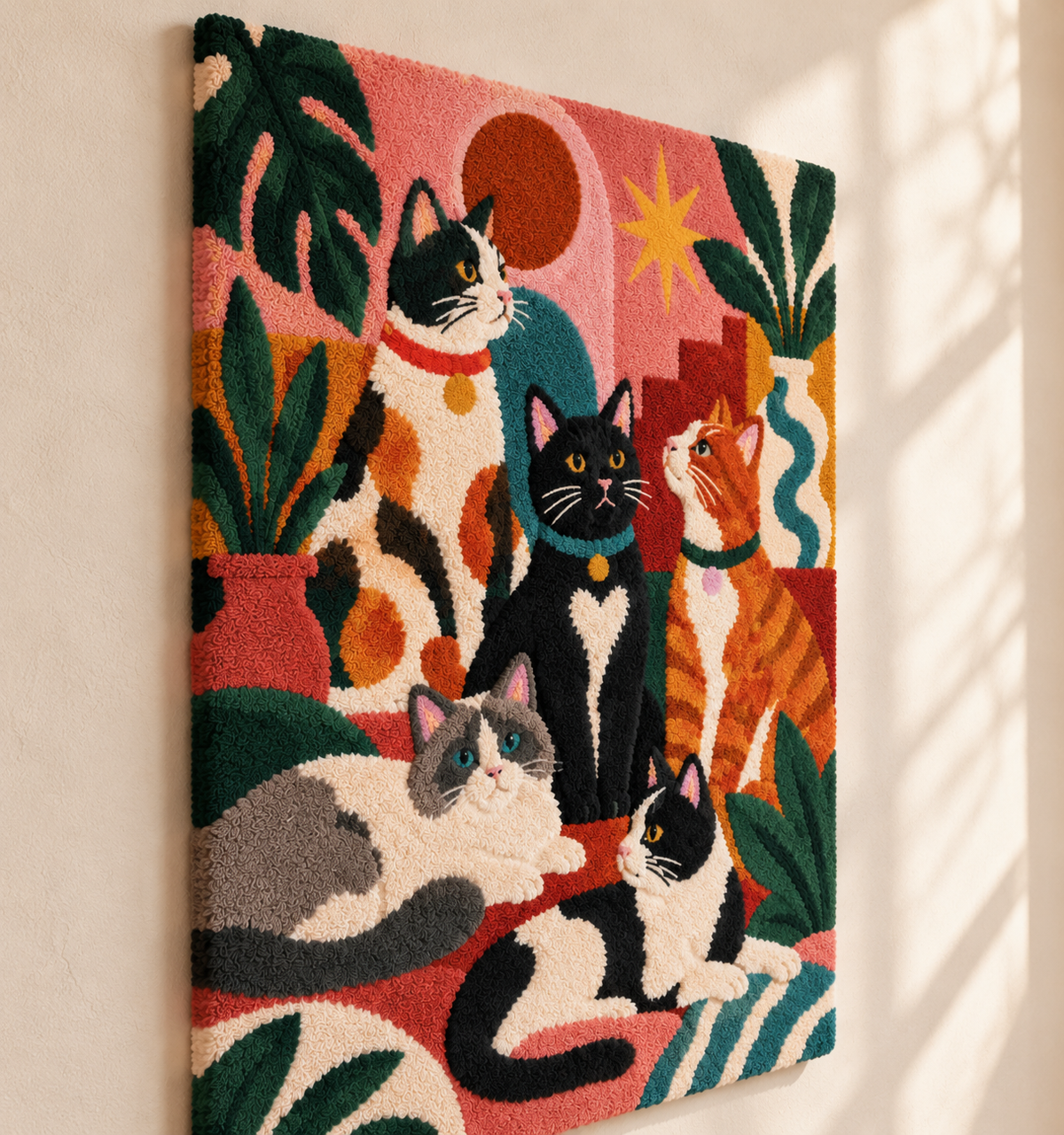 Cats in the Courtyard — angled relief view