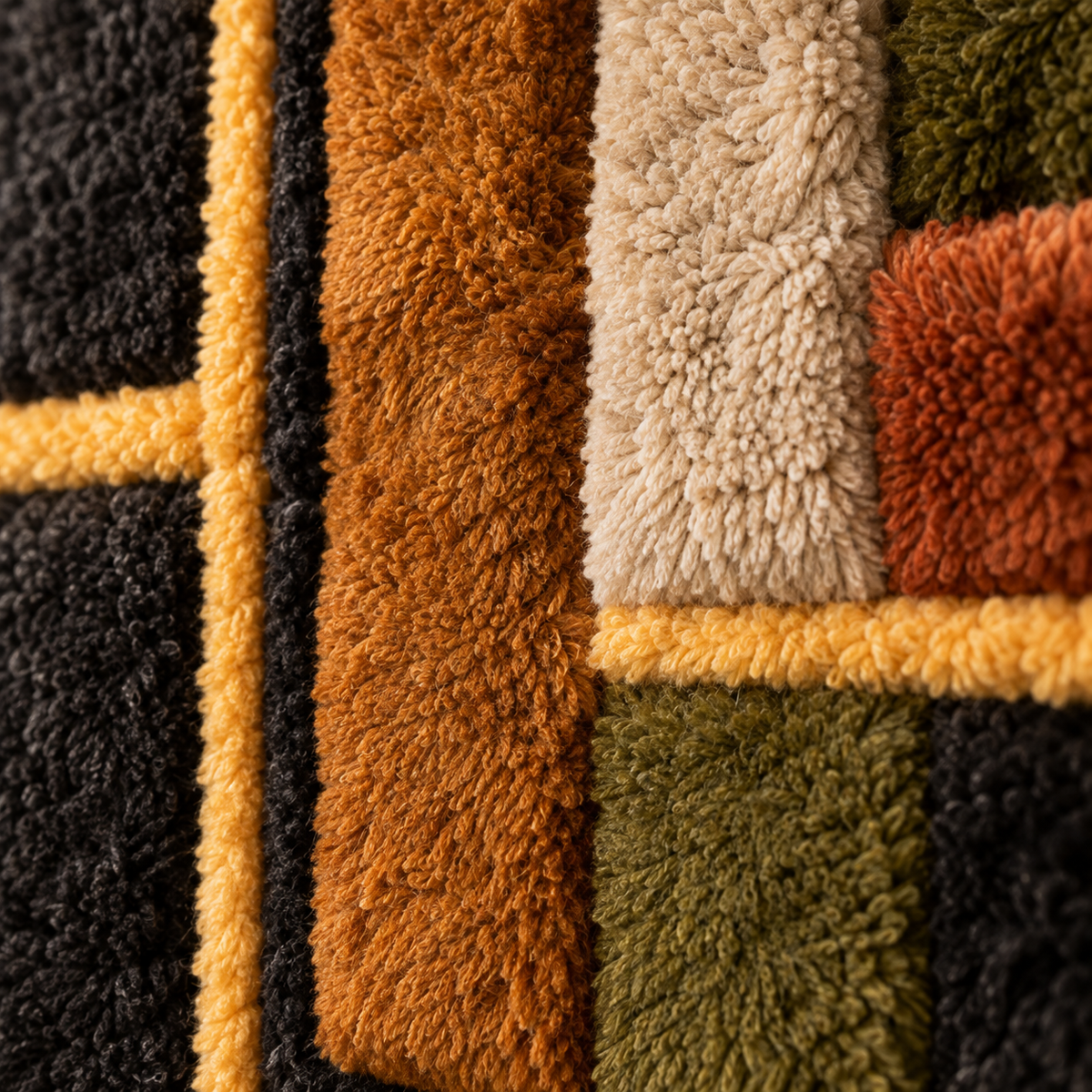 Charcoal and Ochre Framework — tufted wool texture detail