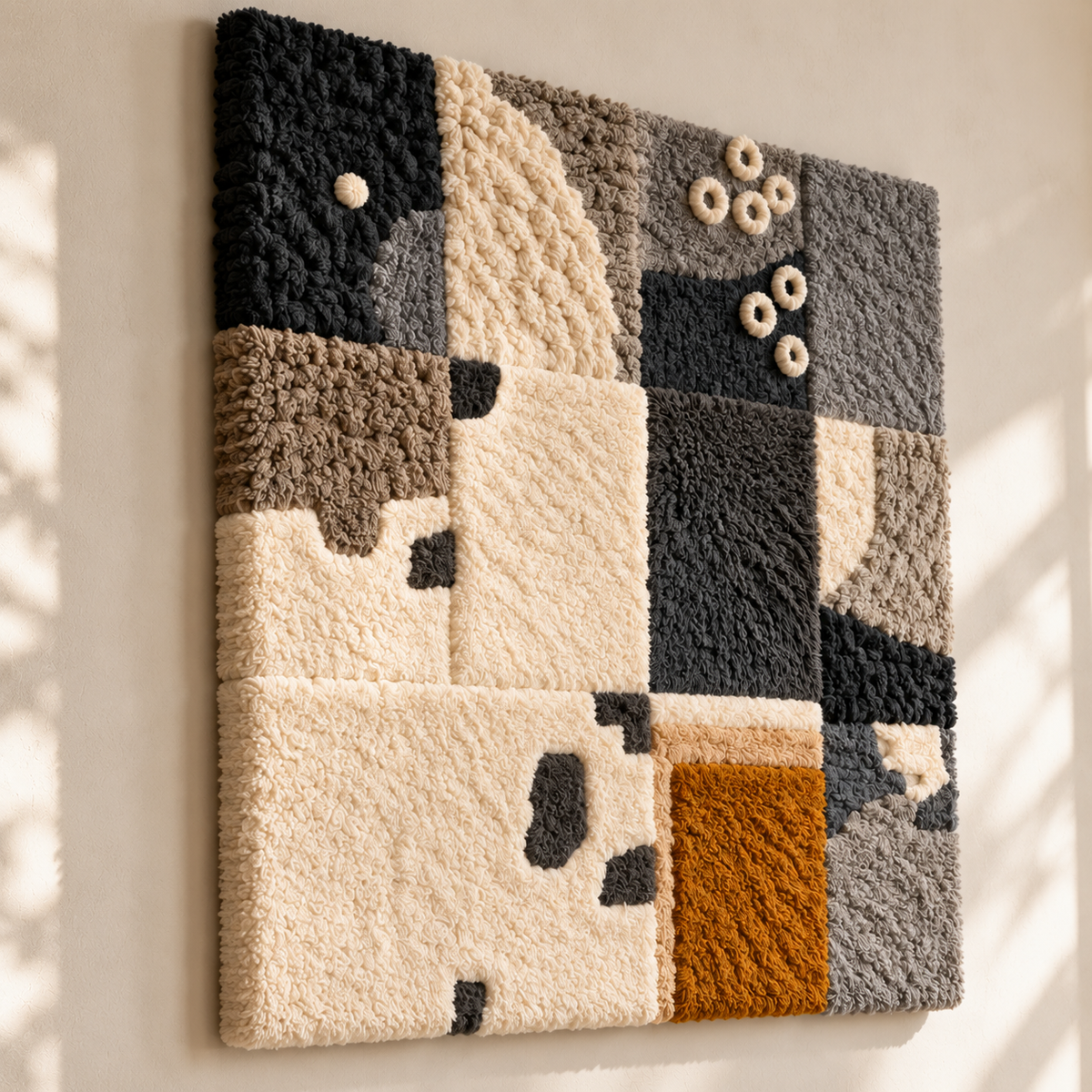 Charcoal Patchwork Study by Hewn Earth Studio — angled relief view