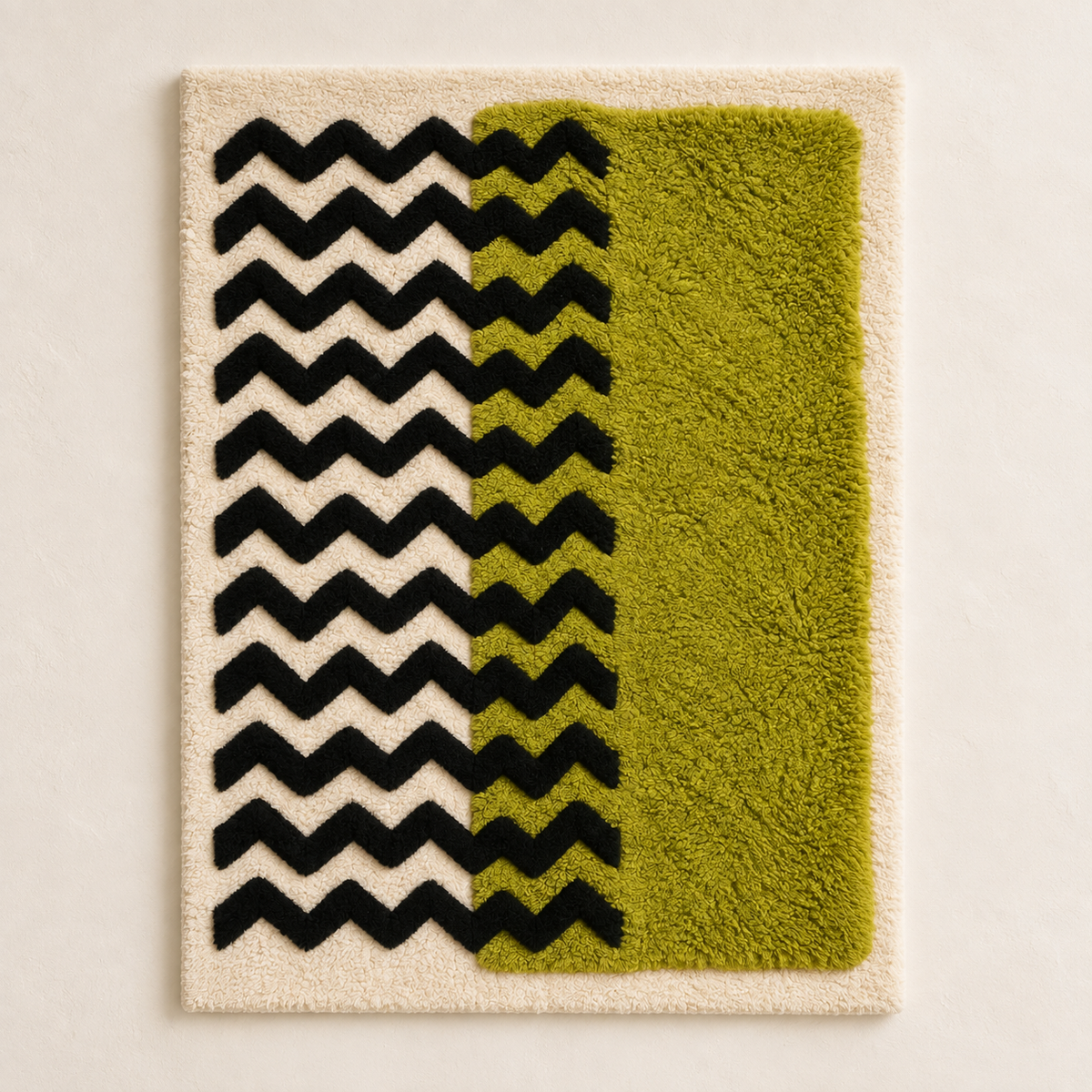 Hewn Earth wall art featuring a chartreuse field design with black chevrons for modern interior decor.