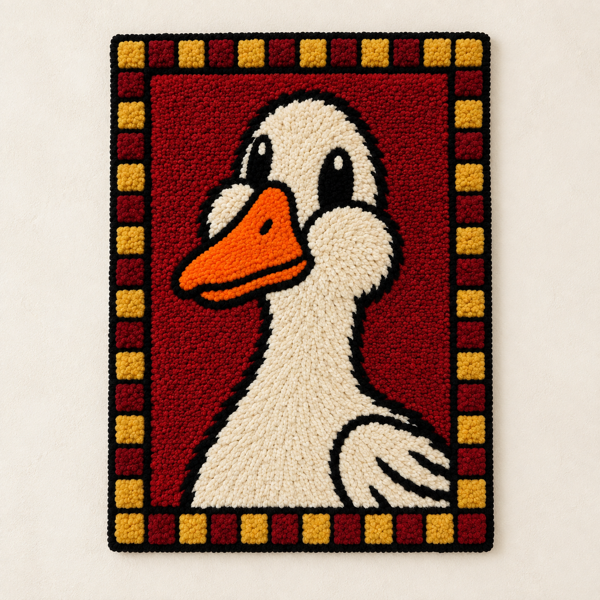 Hewn Earth checkered duckling portrait wall art with a charming checkered pattern and colorful duckling illustration.