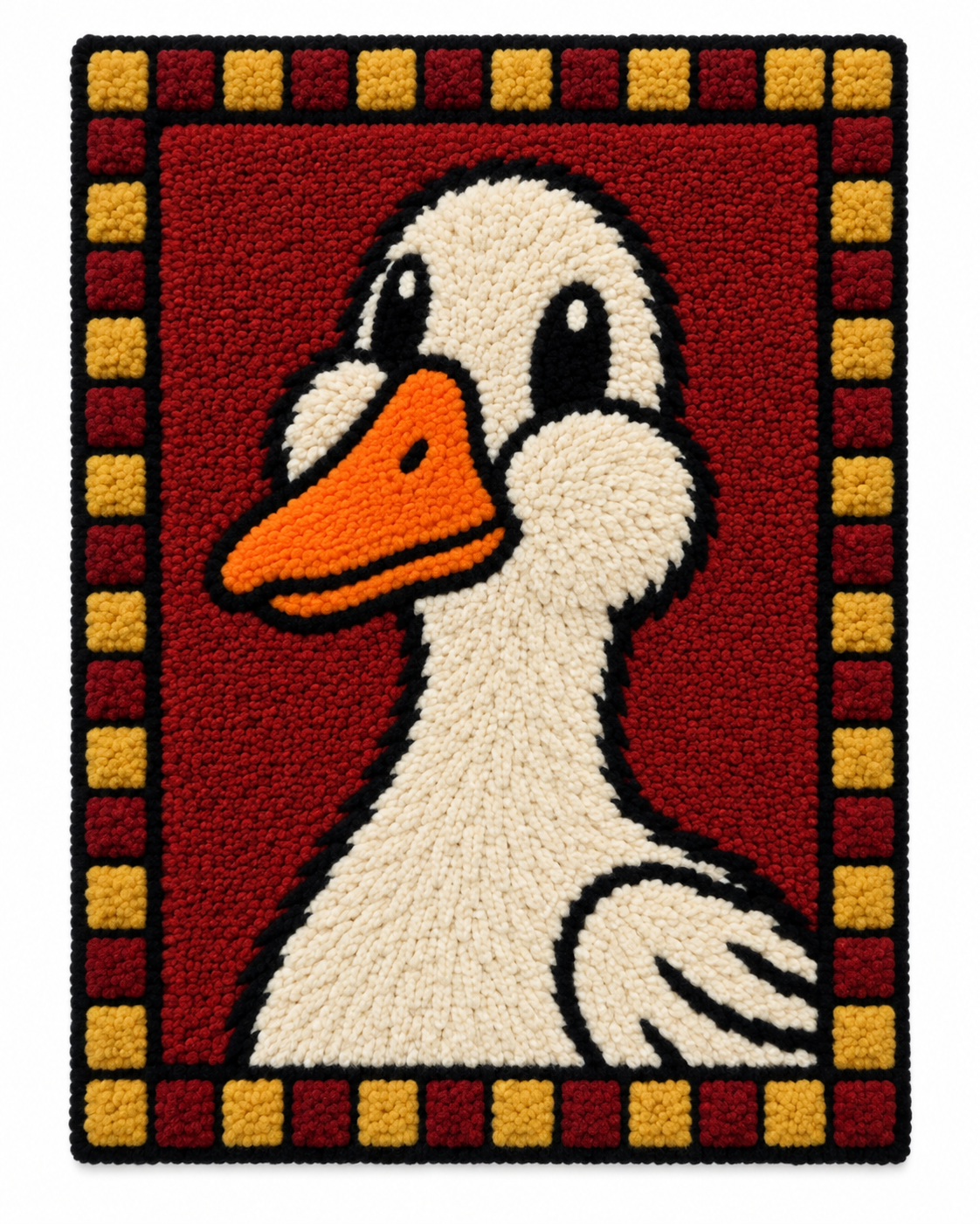 Hewn Earth checkered duckling portrait wall art featuring a colorful, checkered pattern duckling illustration on a neutral background.