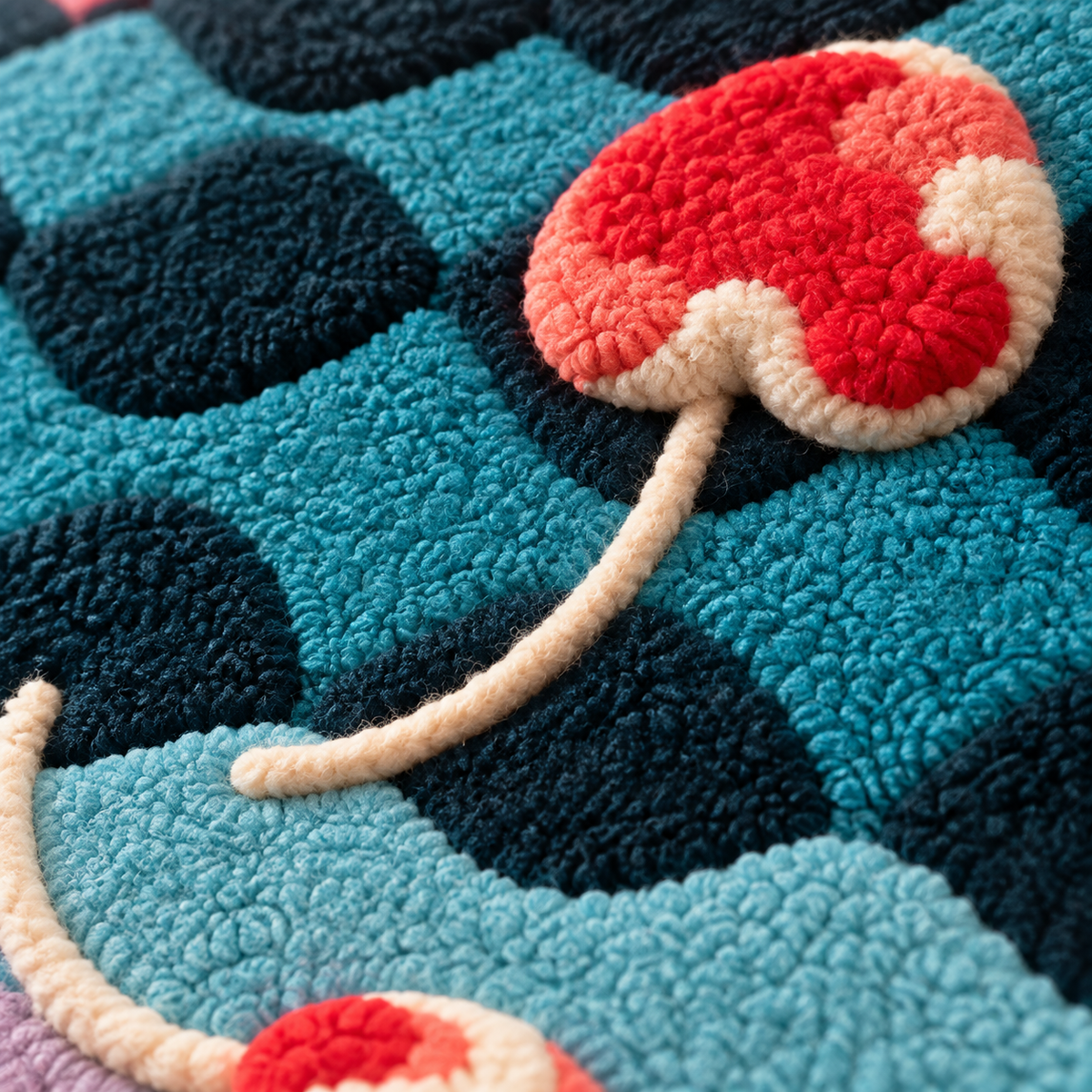 Cherries Over Tidal Waves — tufted wool texture detail