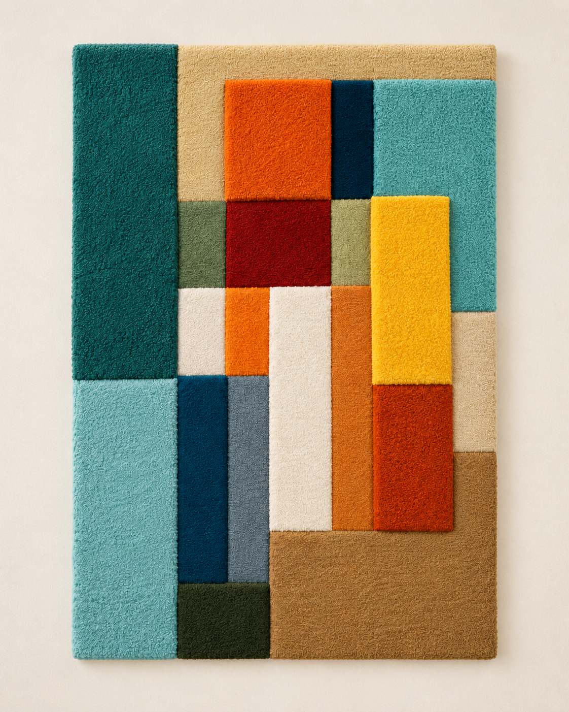 Hewn Earth Chromatic Column Assembly wall art featuring colorful geometric shapes on a neutral background.
