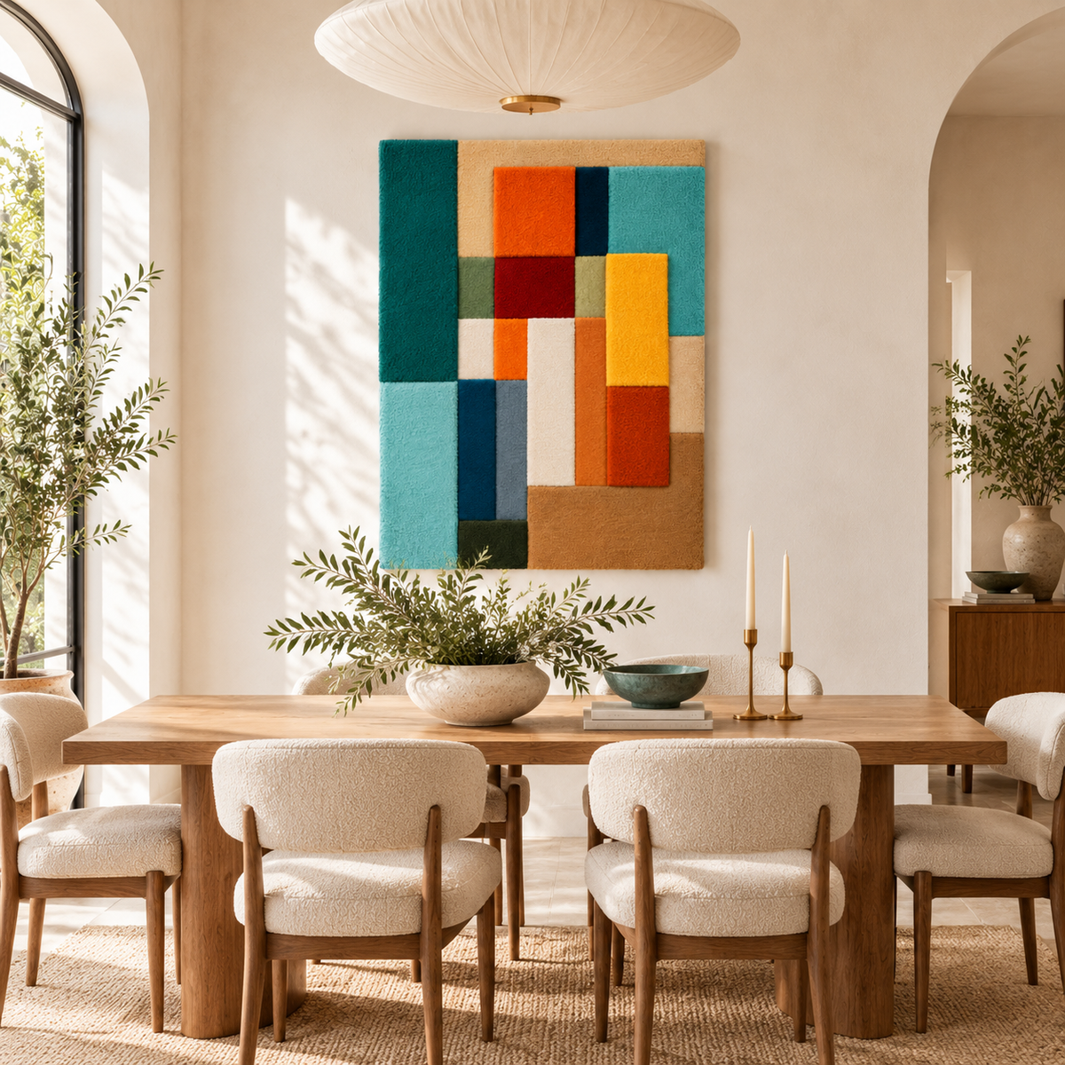 Hewn Earth Chromatic Column Assembly wall art displayed in a room scene, showcasing modern geometric design and vibrant colors