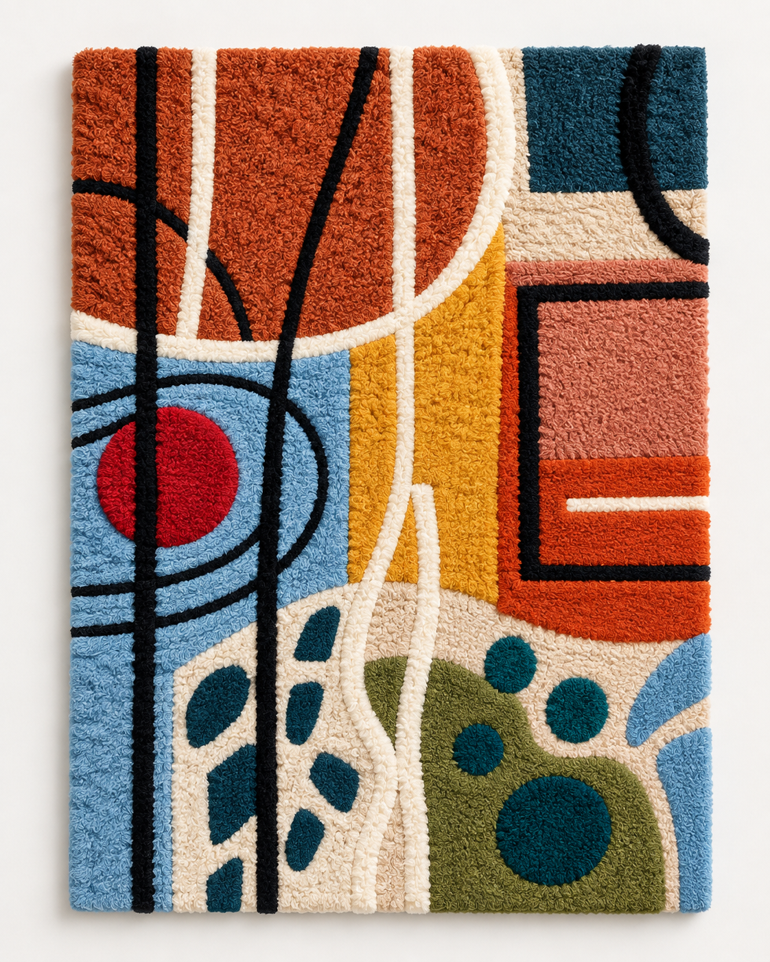 Colorful wall art with chromatic loops and pebble shapes by Hewn Earth, featuring vibrant, abstract design and textured surface.