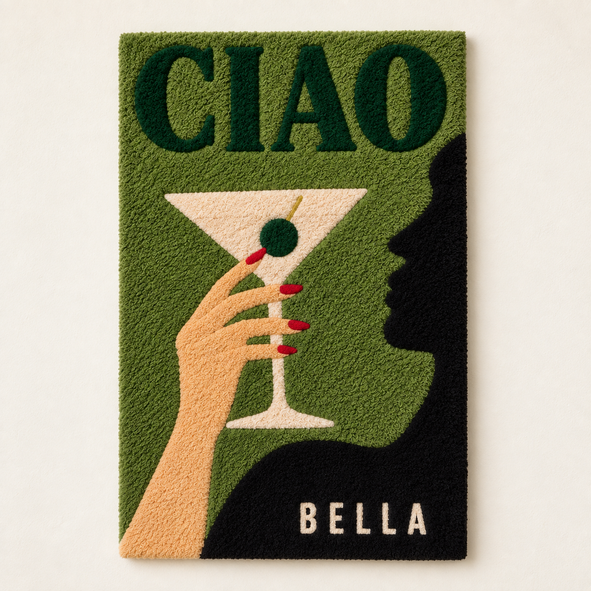 Hewn Earth Ciao Olive Hour wall art featuring a minimalist olive branch design on a light background.