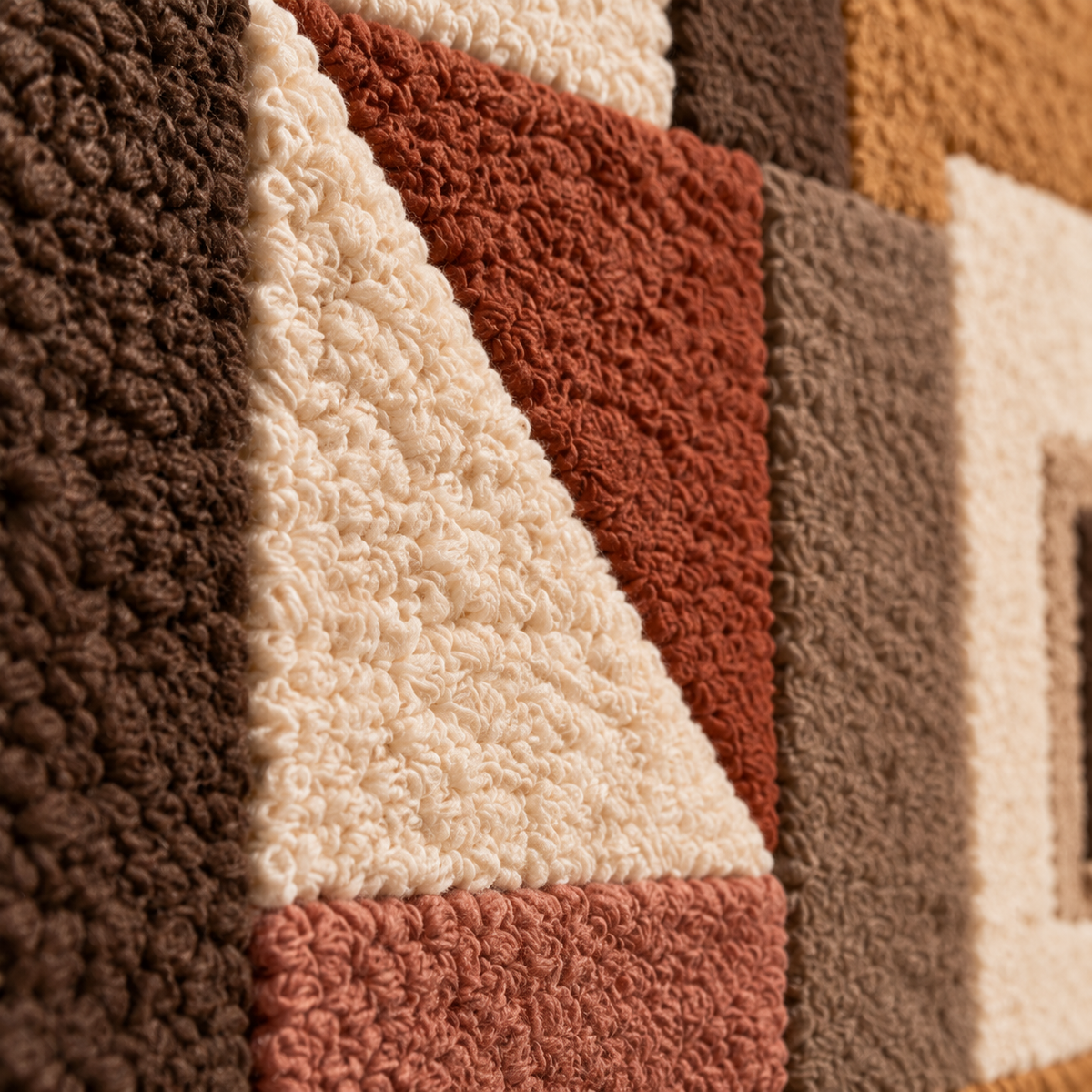 Cinnamon Patchwork Architecture — tufted wool texture detail