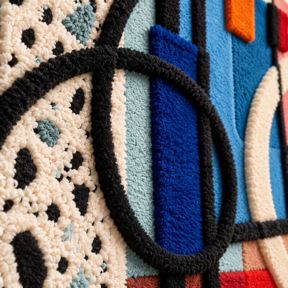 Colorful city grid wall art featuring intersecting circles in vibrant hues by Hewn Earth, detailed close-up image.