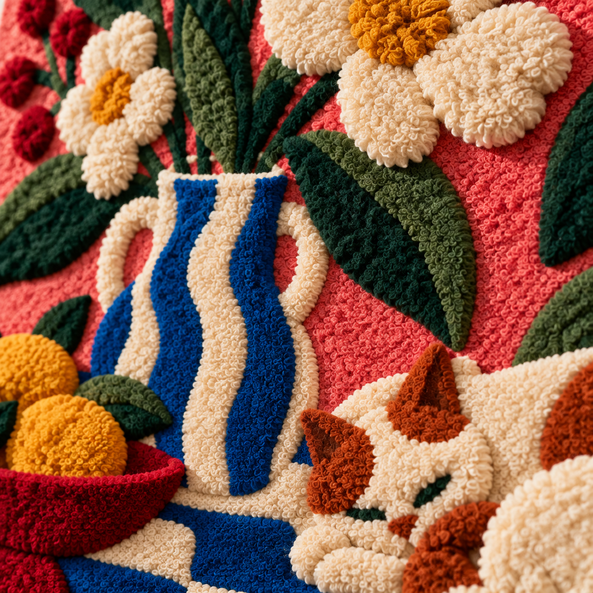 Citrus and the Sleeping Cat — tufted wool texture detail