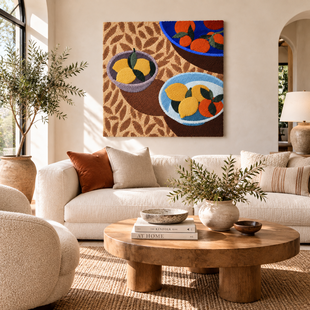 Citrus Bowls on a Leafprint Table — front-facing room scene [room-front]