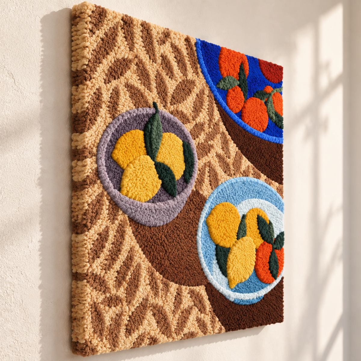 Citrus Bowls on a Leafprint Table — angled relief view