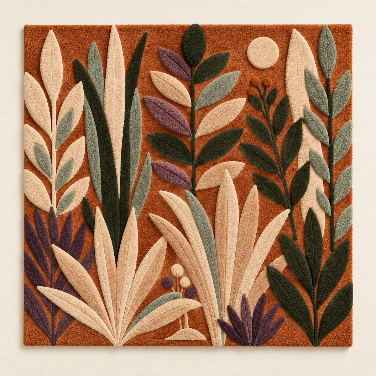 Clay Botanical Moonrise wall art by Hewn Earth featuring handcrafted clay botanical design on a light background.