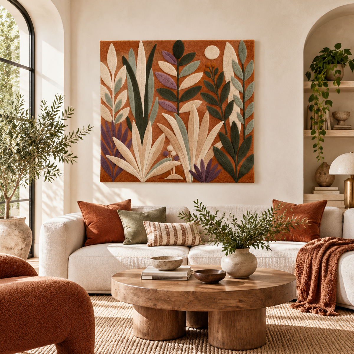 Clay Botanical Moonrise wall art by Hewn Earth featuring intricate botanical patterns in earthy clay tones for a natural decor accent.