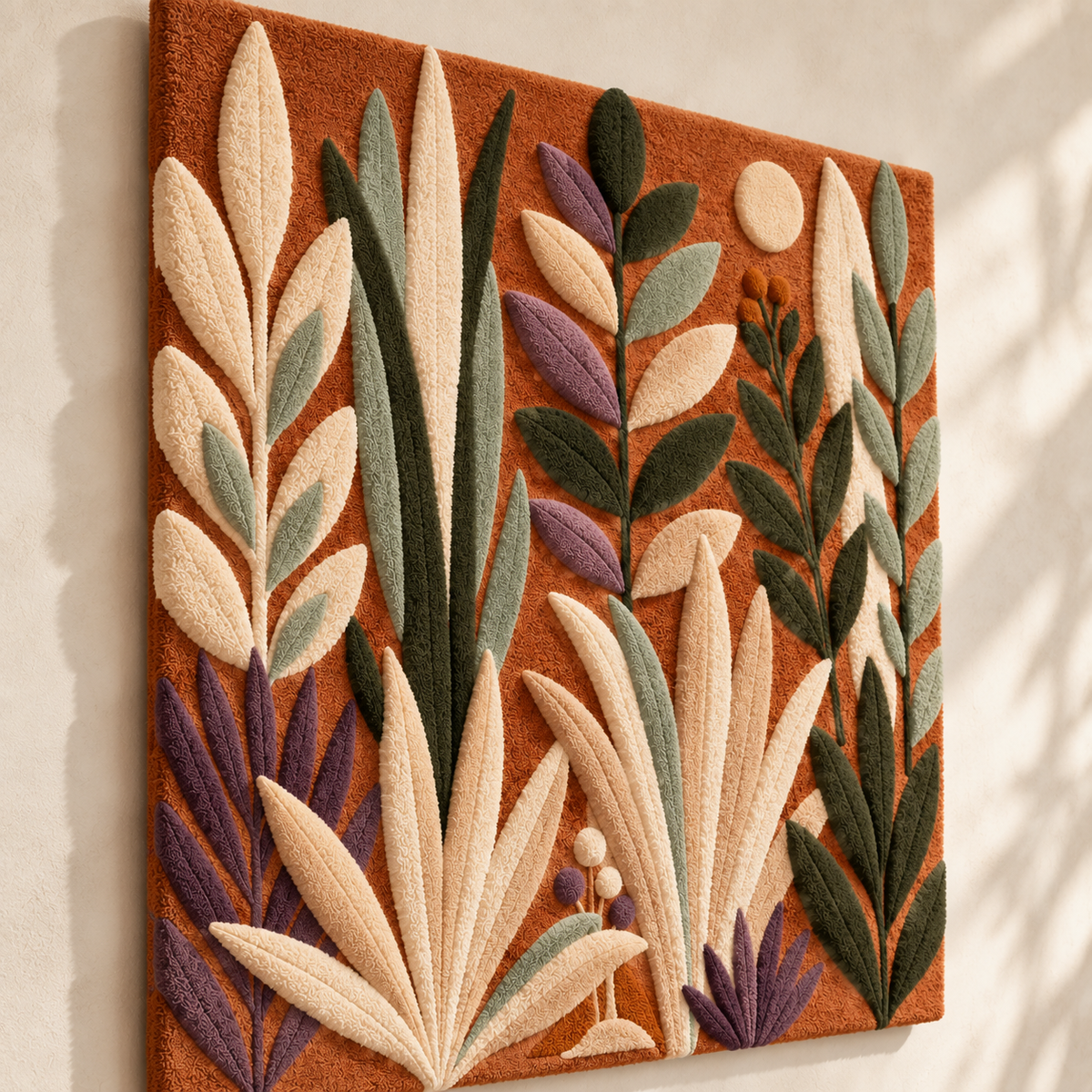 Clay Botanical Moonrise wall art by Hewn Earth featuring intricate botanical designs in earthy tones.