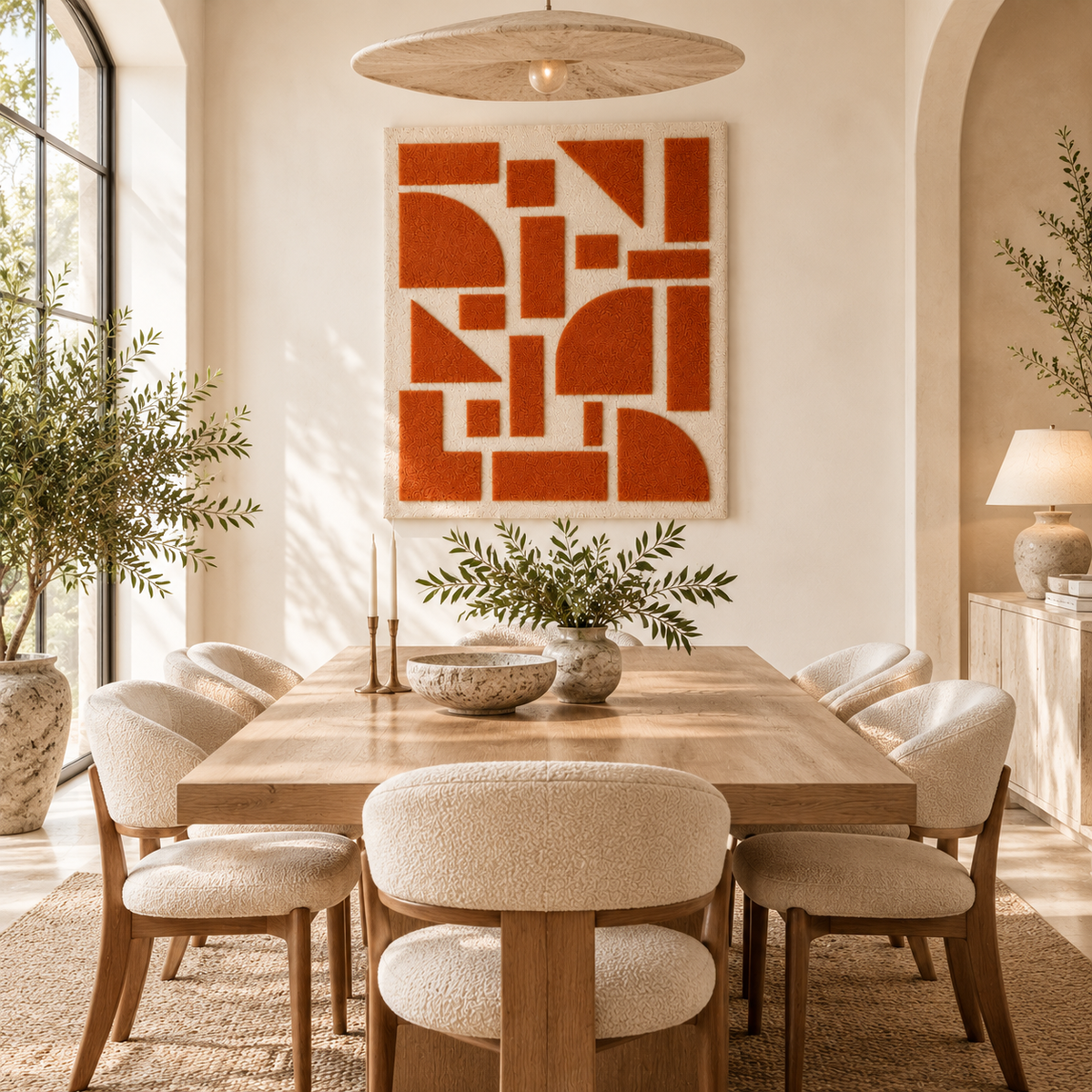Clay Geometry in Ivory Channels — front-facing room scene [room-front]