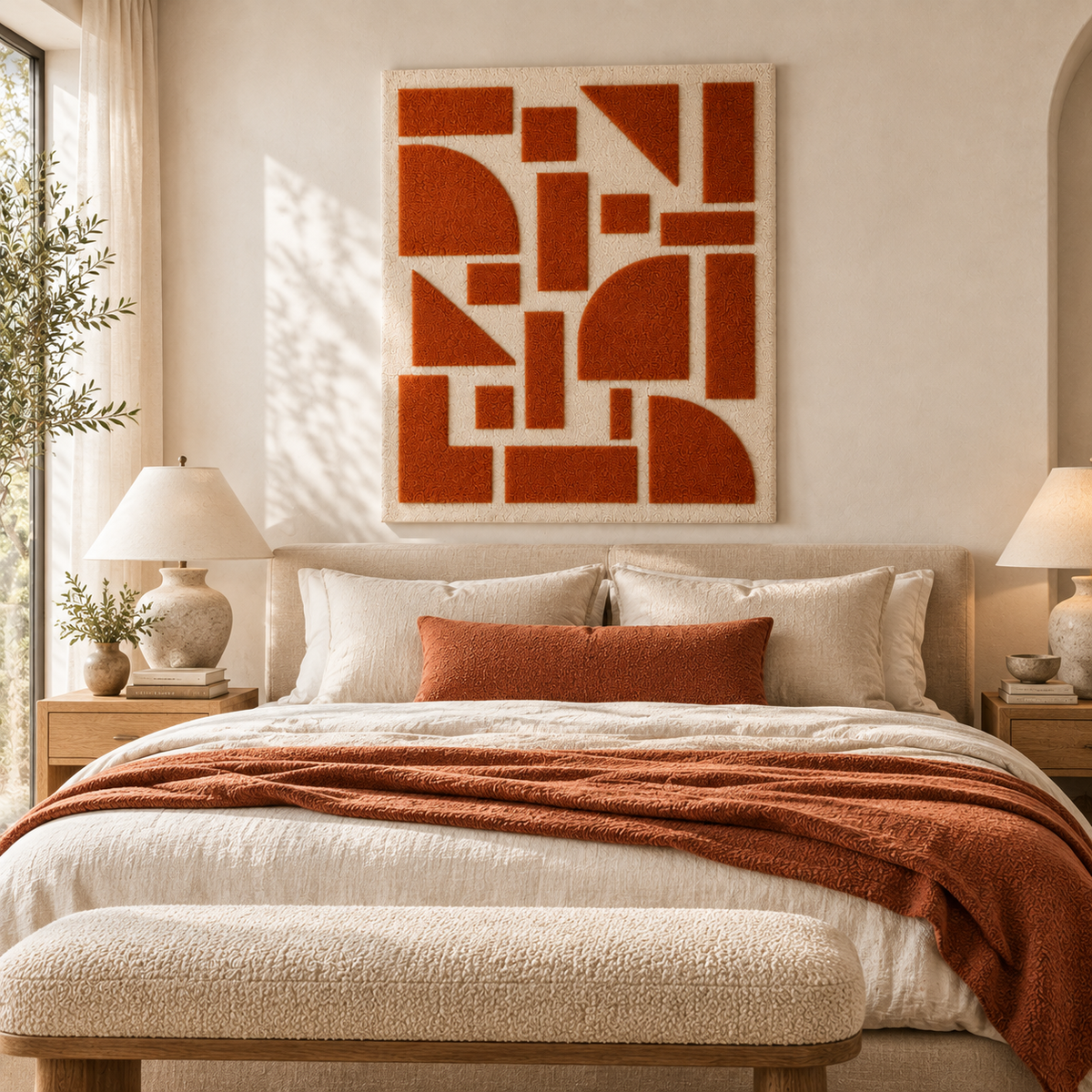 Clay Geometry in Ivory Channels — front-facing room scene [room-front]