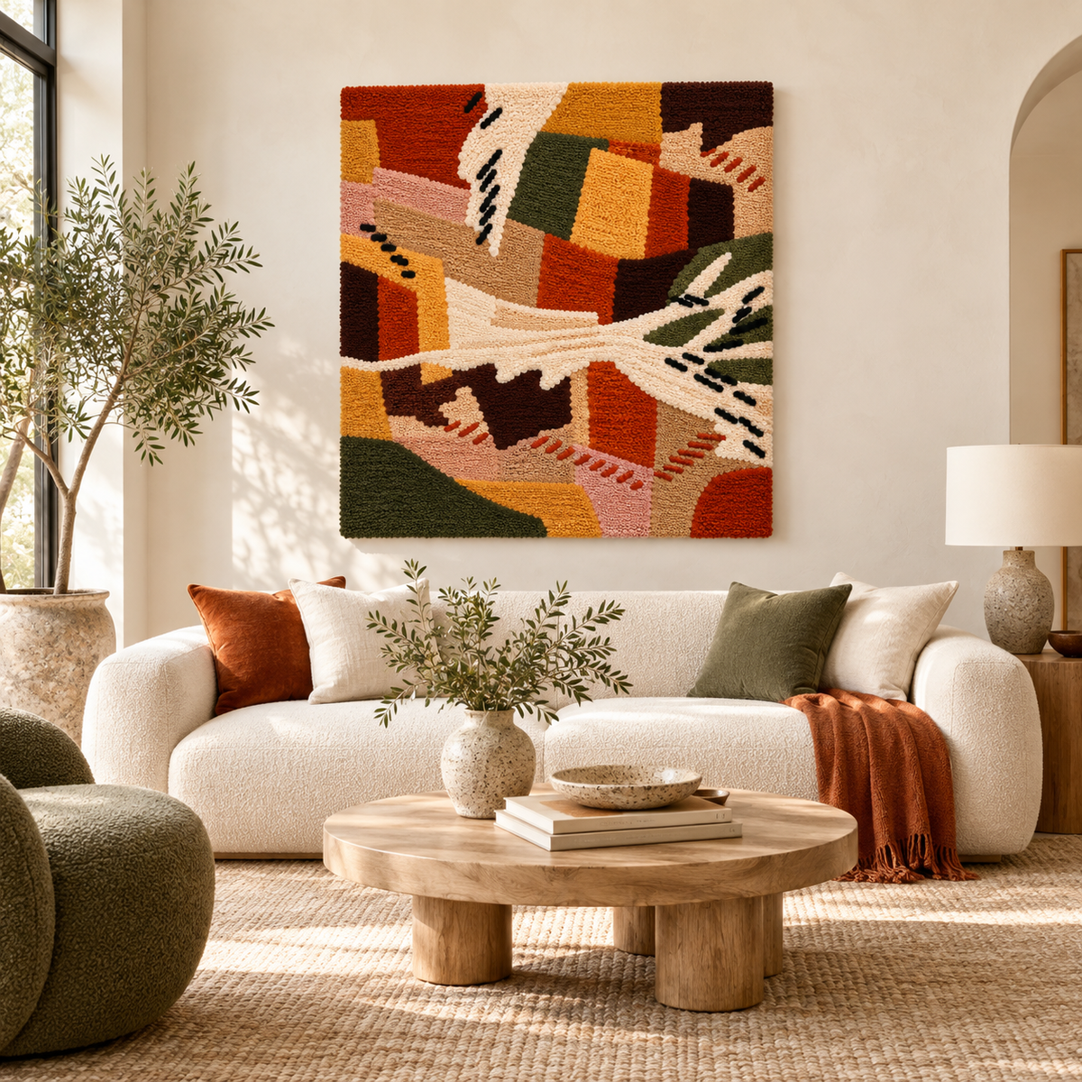 Clay Patchwork Passage — front-facing room scene