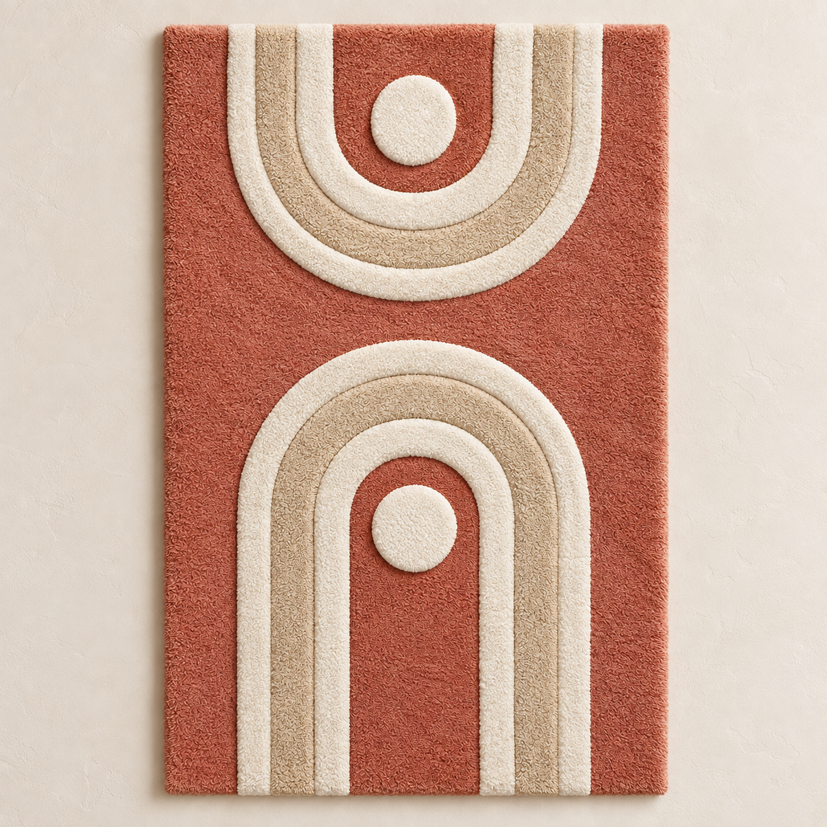 Hewn Earth Clay Twin Arch Portals wall art featuring two arch-shaped clay structures with textured surfaces on a neutral background.