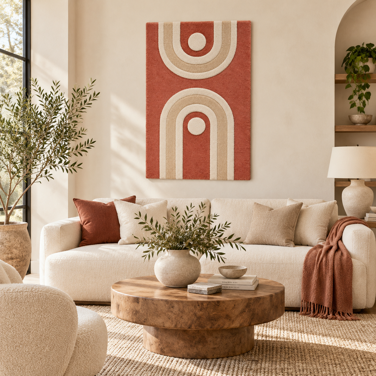 Hewn Earth Clay Twin Arch Portals wall art featuring two sculpted clay arches with textured surface and earthy tones.