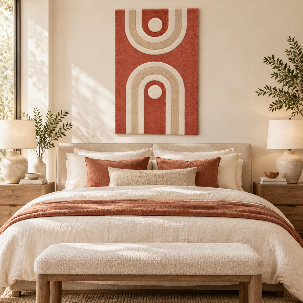Hewn Earth Clay Twin Arch Portals wall art featuring two arched clay designs on a neutral background, ideal for modern home decor.