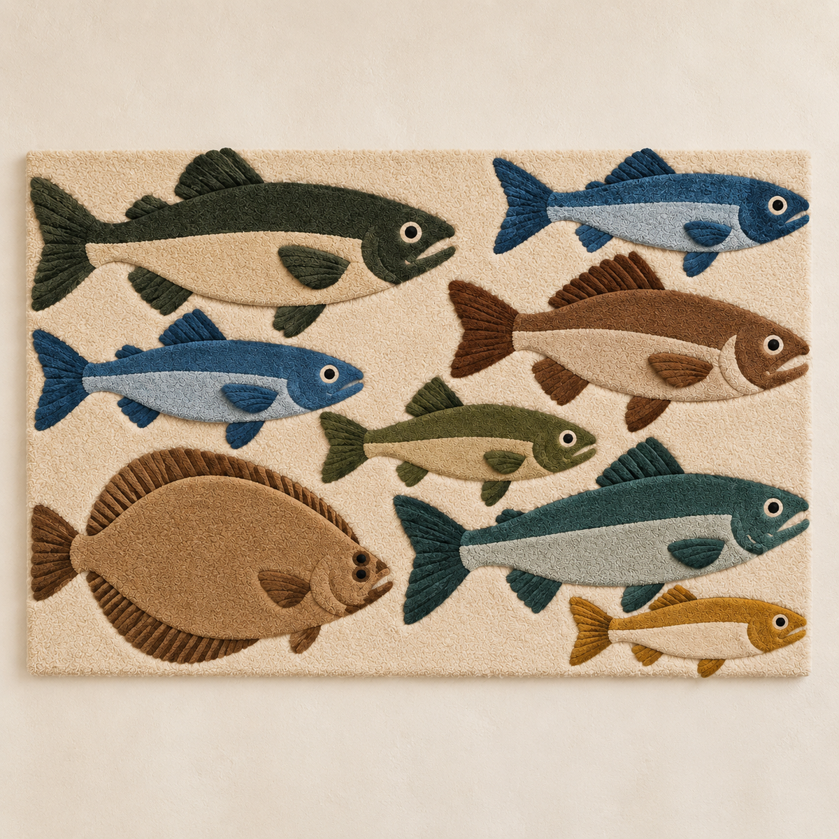 Hewn Earth Coastal Fish Sampler wall art featuring colorful fish illustrations on textured background for coastal decor.
