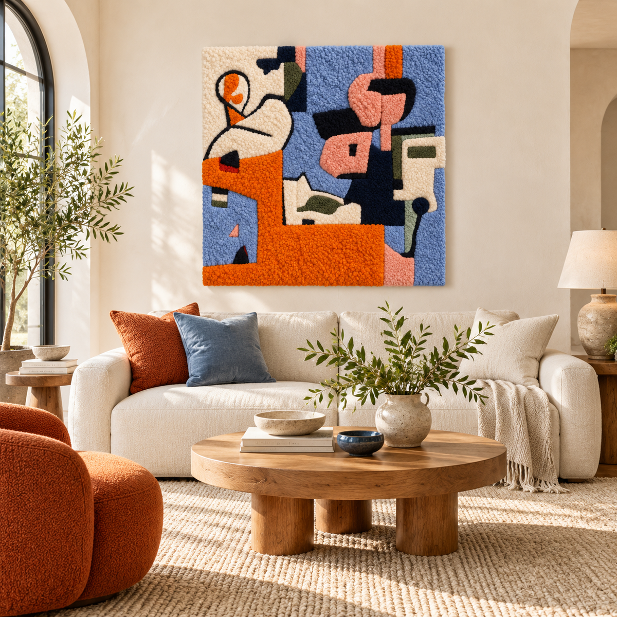 Cobalt and Apricot — front-facing room scene