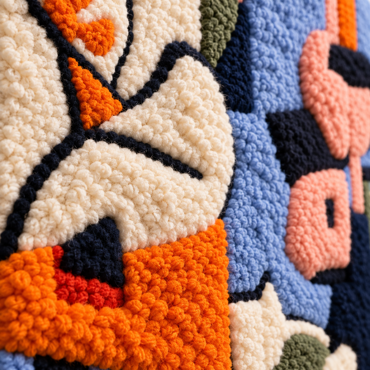 Cobalt and Apricot — tufted wool texture detail