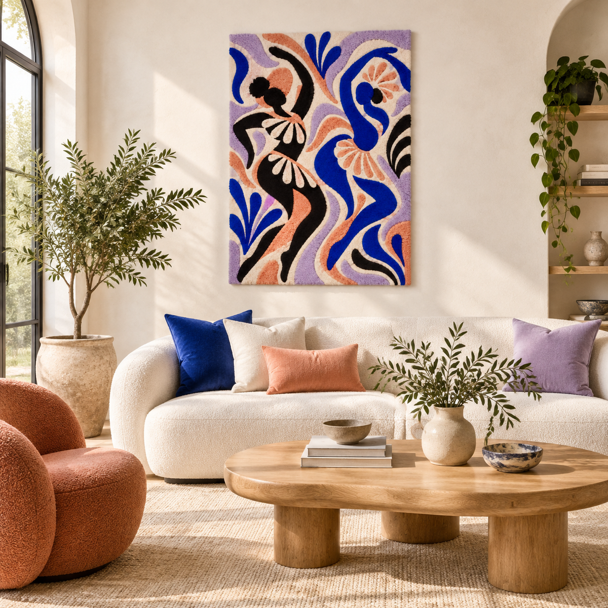 Cobalt and Coral Dance — front-facing room scene [room-front]