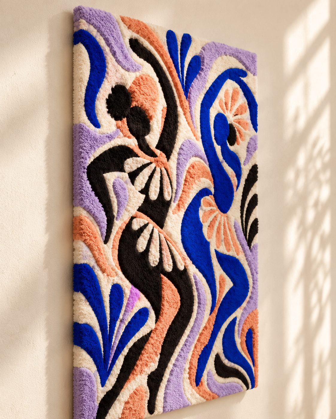 Cobalt and Coral Dance — angled relief view