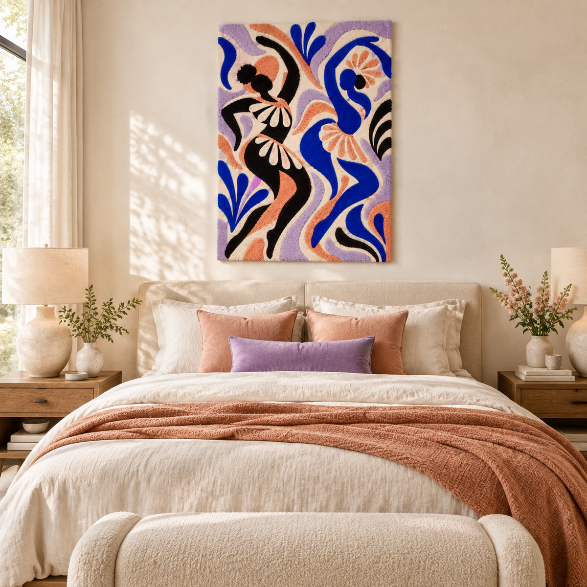 Cobalt and Coral Dance — room setting 1