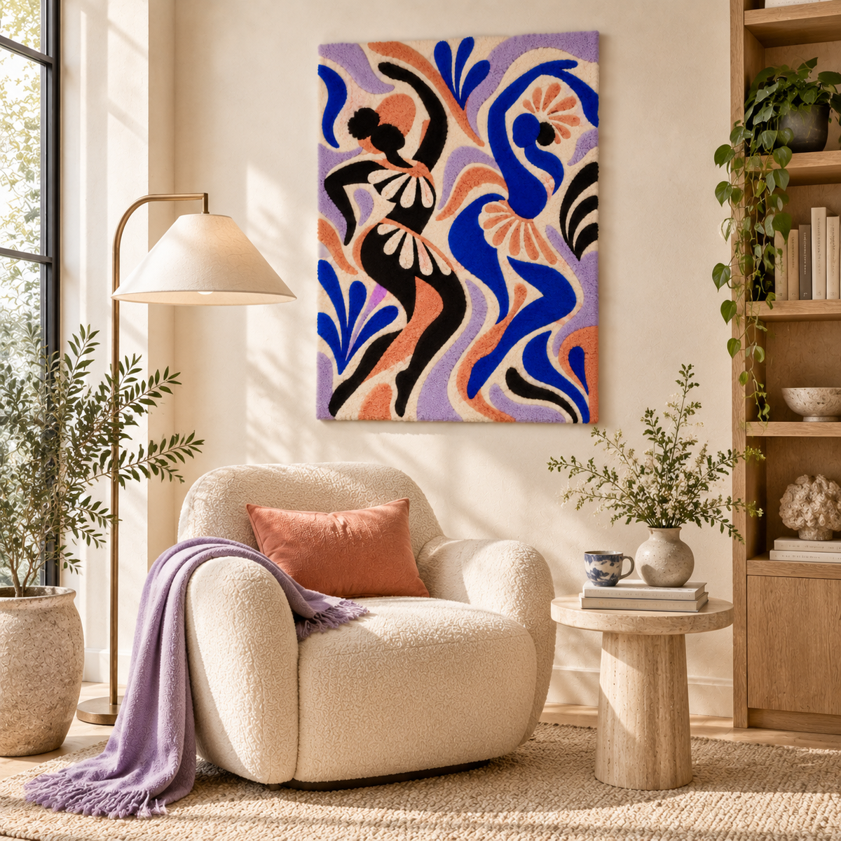 Cobalt and Coral Dance — room setting 2