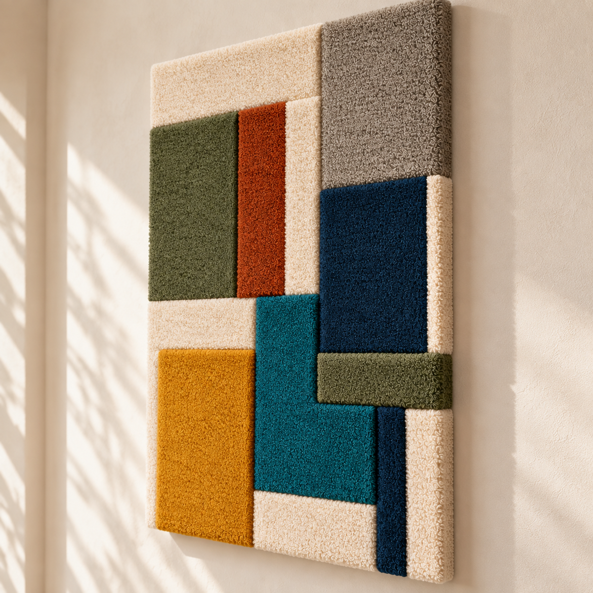 Cobalt and Ochre Stacked Planes — angled relief view