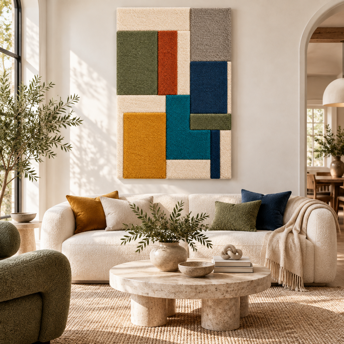 Cobalt and Ochre Stacked Planes — front-facing room scene [room-front]