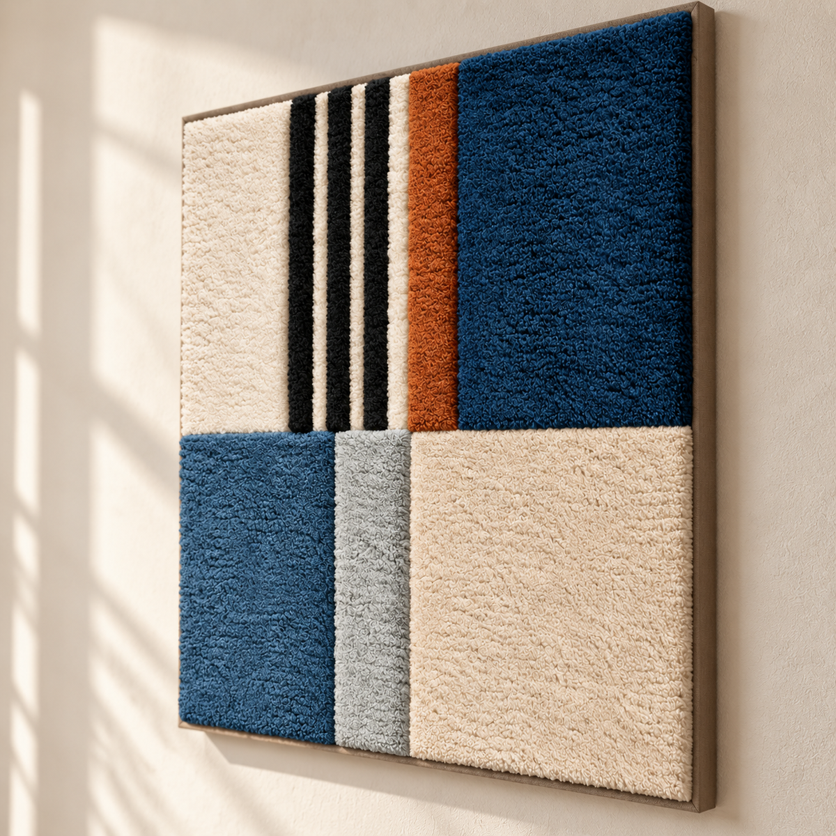 Cobalt and Rust Grid — angled relief view